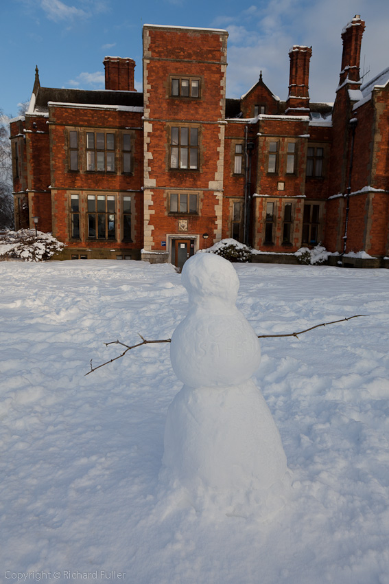 Heslington Hall with Snowman
